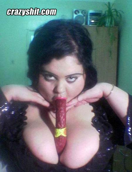 Sausage eating lady