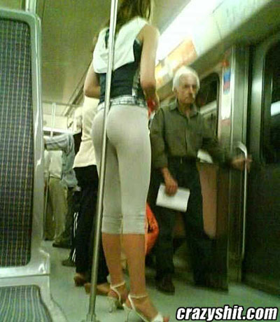 Pole dancing on the subway