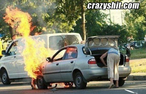 Hey lady your car is on fire
