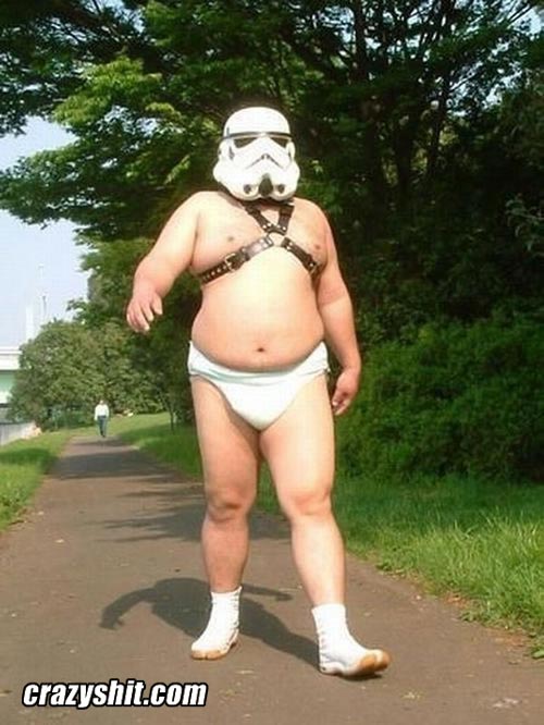 Fat guy in a stormtrooper helmet
