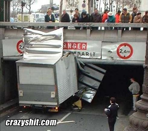 Truck slams into overpass... trucker pisses into cup