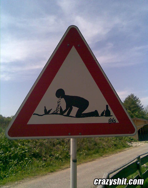 Caution : Avoid Drunk Fucks Puking Near Road
