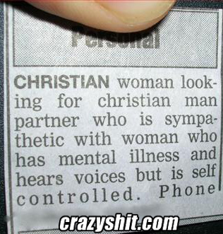 Psychotic Christian Woman Looking For Soulmate