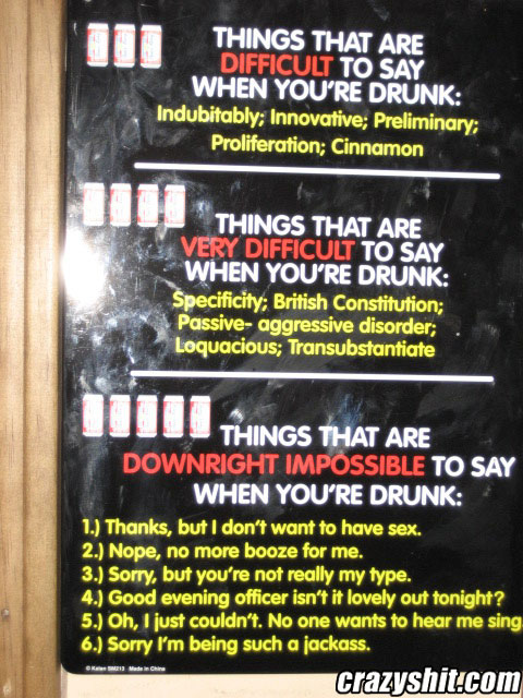 Things that it is hard to say when drunk