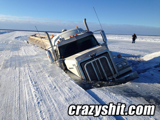 Semi Truck In Thin Ice