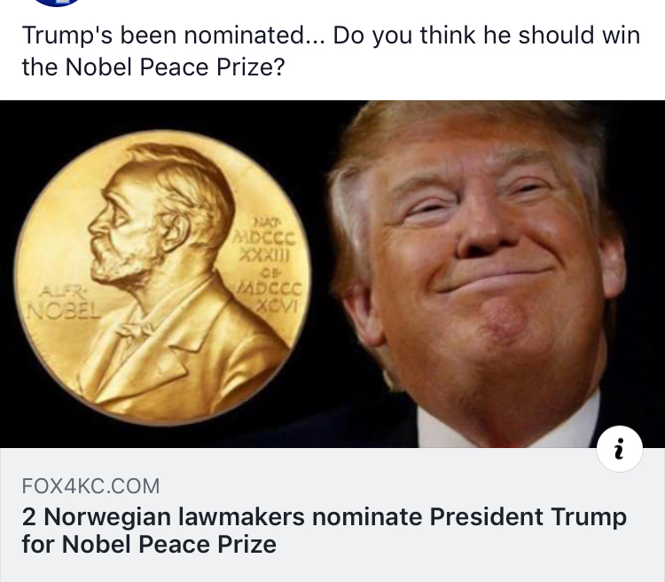 Trump nominated for Nobel.