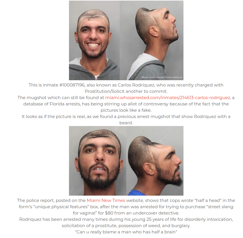 Man Missing the top half of his Head Appears in a Mugshot