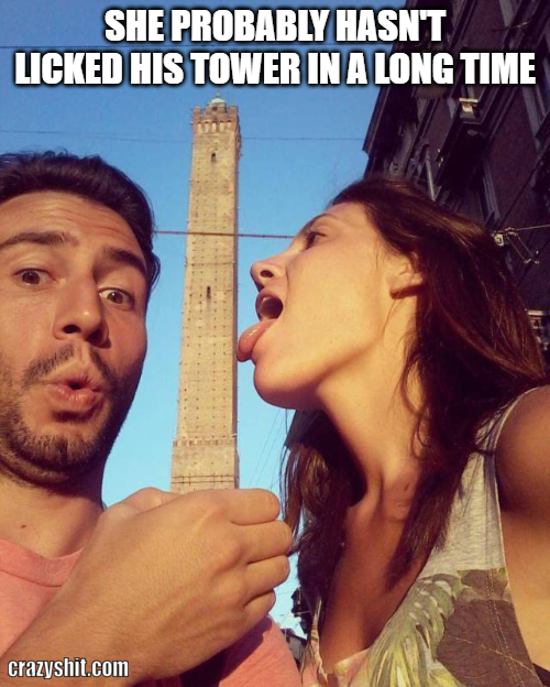 licking his tower