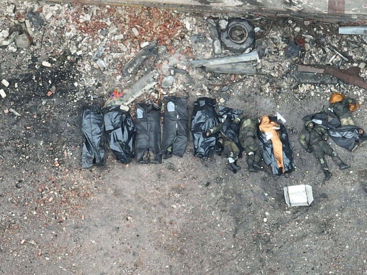 Dead Russian soldiers in garbage bags