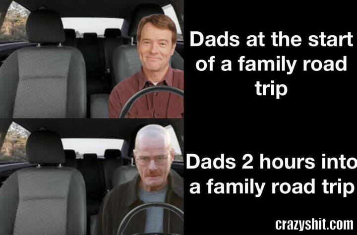 dads in the beginning of a family road trip