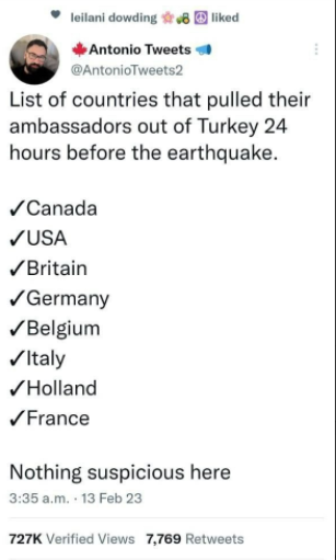 Rumor has it the earthquakes in Turkey were  deliberately caused by HAARP