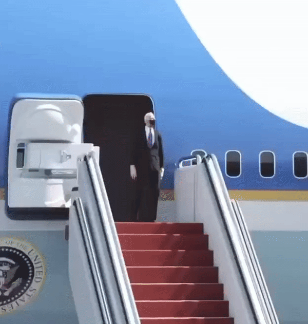 The REAL video of Biden taking another tumble down the AF1 stairs