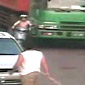 Scooter man on cell phone gets crushed by huge truck