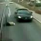 Bus Rider gets nailed after walking into speeding car