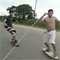 Double Skateboard Towing Fail