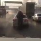 Russian Guy is Sandwiched Between Two Cars