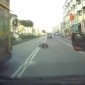 Moped Driver Ends Up Under A Bus