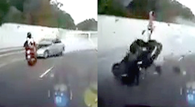 WRONG-WAY DRIVER OBLITERATES MOTORCYCLIST