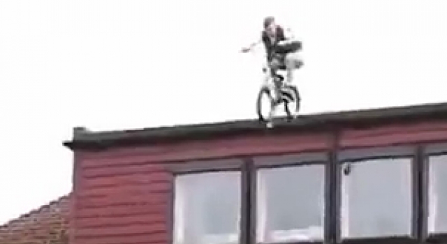 RIDING YOUR BIKE OVER A ROOF IS A NEVER A GOOD IDEA