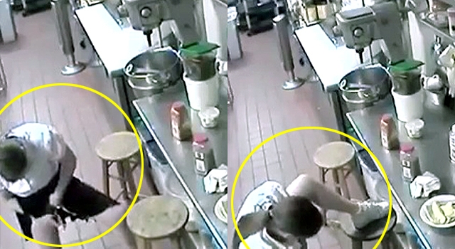WAITRESS CAUGHT JAMMING CUSTOMER'S FOOD UP HER PUSSY