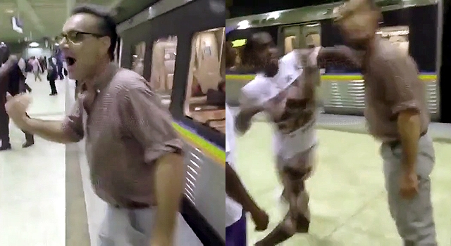 ALLEGED RACIST PUNCHED SO HARD, HE DOES THE STANKY LEG