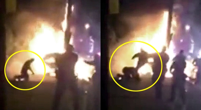 REALLY? COP KICKS GUY AFTER HE ESCAPES FIERY CAR WRECK