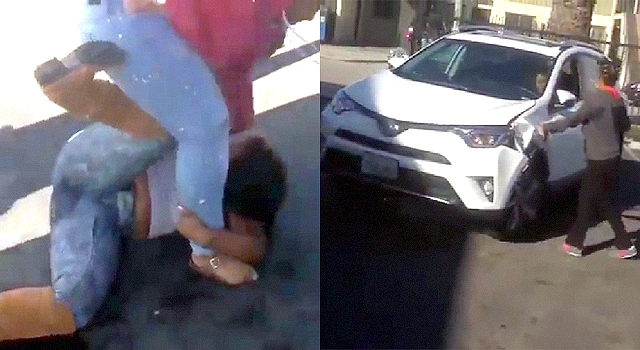 CRAZY BITCH BRINGS HER CAR TO A STREET FIGHT