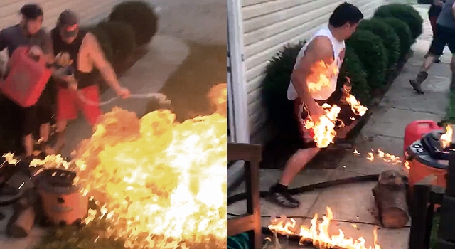 HOMEMADE FLAMETHROWER ENDS AS BADLY AS YOU'D THINK