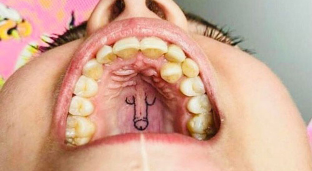 Clever tattoo in mouth