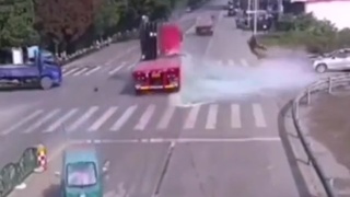 Truck almost ran over him