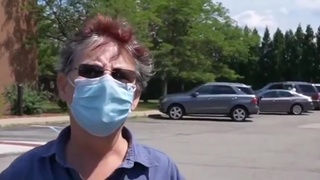 CRAZY PURPLE-HAIRED MASKED MORON TRIES TO RUN A GUY OVER FOR FILMING IN PUBLIC