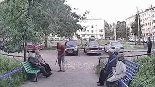 An old man opens up a can of whoop ass on a group of his peers