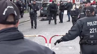 [HAMBURG] Guy with molotow cocktail and hammer gets shot by police