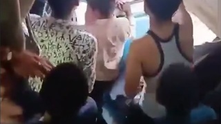 Chick spits on a guy and tries to slip away