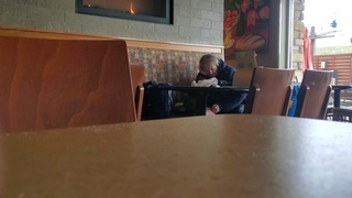 Old lady scraping skin off her foot at local Panera.