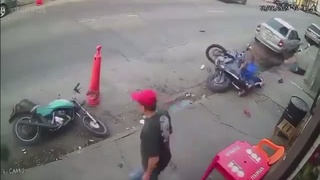 A motorcycle pulls off a hat trick