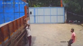 A man gets caught up in a folding side rail