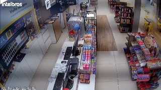 A guy waving a gun around in a store is dispatched by police