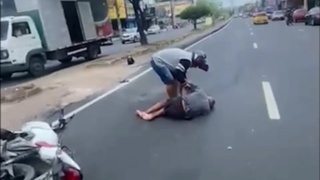 A prick on a motorcycle hits an old man