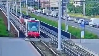 Russian biker vs Russian tram