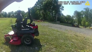 Illegal trespasser tazed a man on lawn mower resulting in him being forced to accidentally shoot himself in the hand