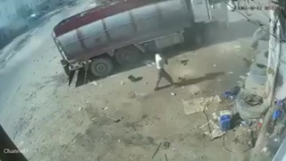 Trucker Disappears into Night Sky After Tire Blows