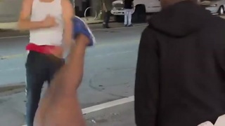 Guy gets a beating from a huge bitch
