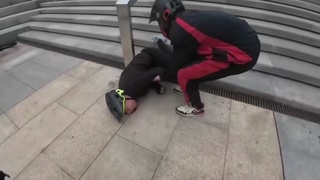 Chinese Cyclist performs a dangerous stunt