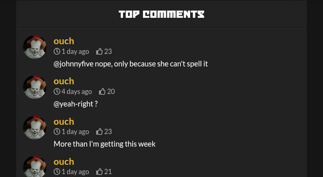 @Ouch Is Definitely King Of Top Comments..He Has 5 In A Row