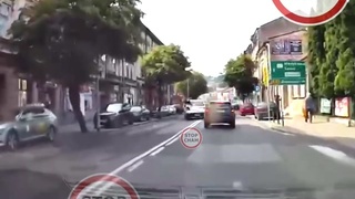 Women Runs In Front of Van