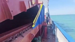 Aftermath of drone strike on russian oil tanker